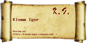 Klemm Igor névjegykártya